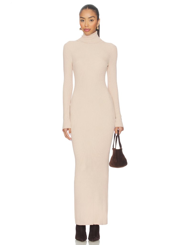 Enza Costa Turtleneck Maxi Dress In Jute Cream Beige Long Sleeve Sweater